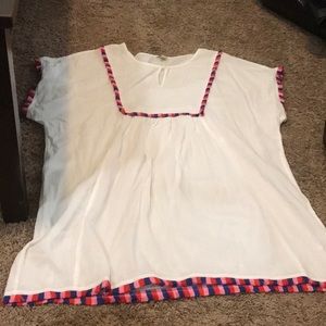 JCrew white coverup with colorful fringe detail